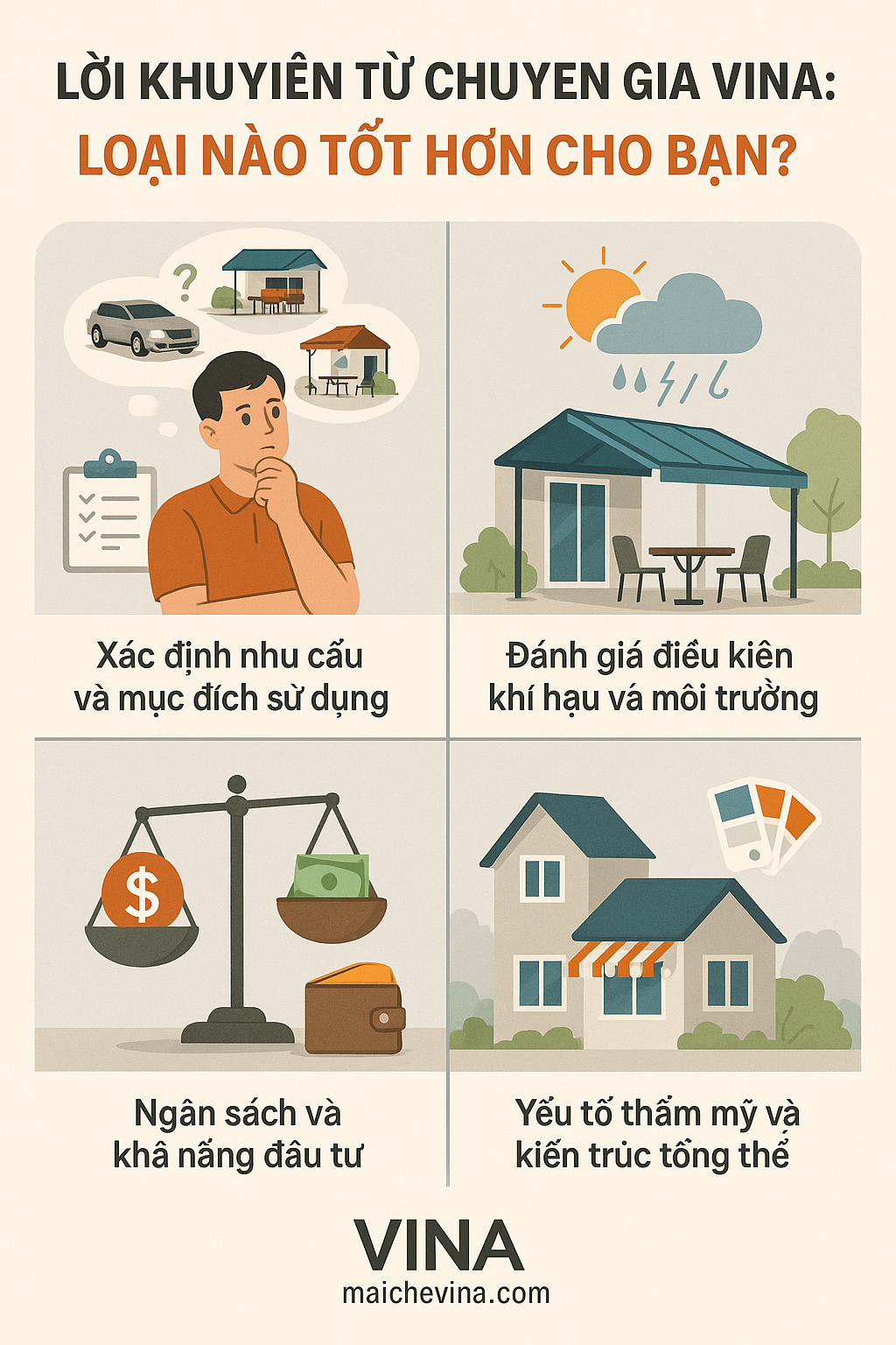 lời khuyên chuyên gia vina chọn mái che