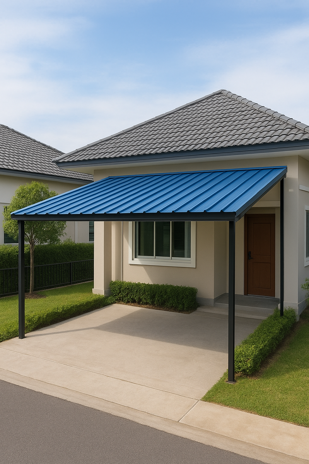 Mẫu 7: Tôn seam-lock phẳng không vít. Đường nét tối giản, chống dột ưu việt; hợp mặt tiền hiện đại, mảng tường lớn.