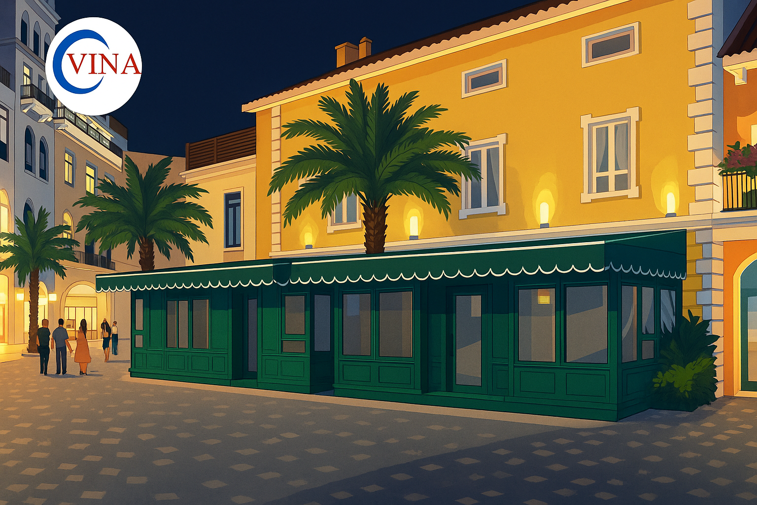 Thi công mái hiên scallop phong cách Âu – Chợ Đêm Địa Trung Hải Phú Quốc | Mái Che Vina