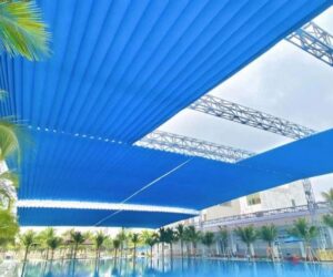 Mái Xếp Hồ Bơi Màu Xanh