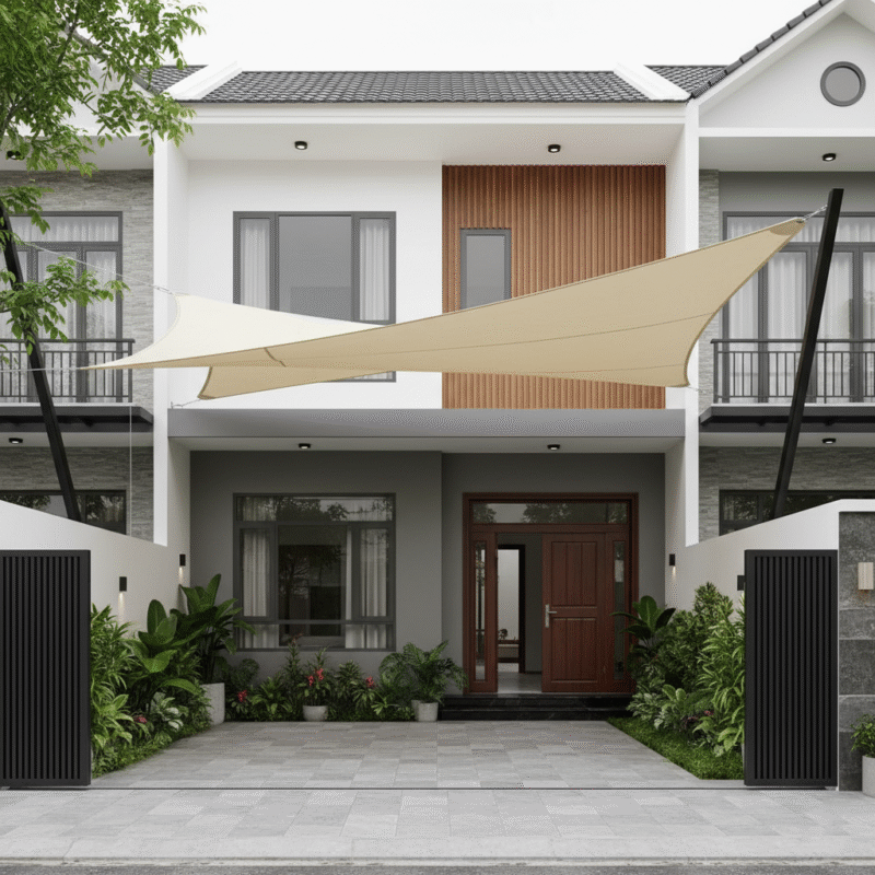 Mẫu bạt căng sân vườn mang vẻ nhẹ nhàng, tạo không gian nghỉ ngơi thư giãn.