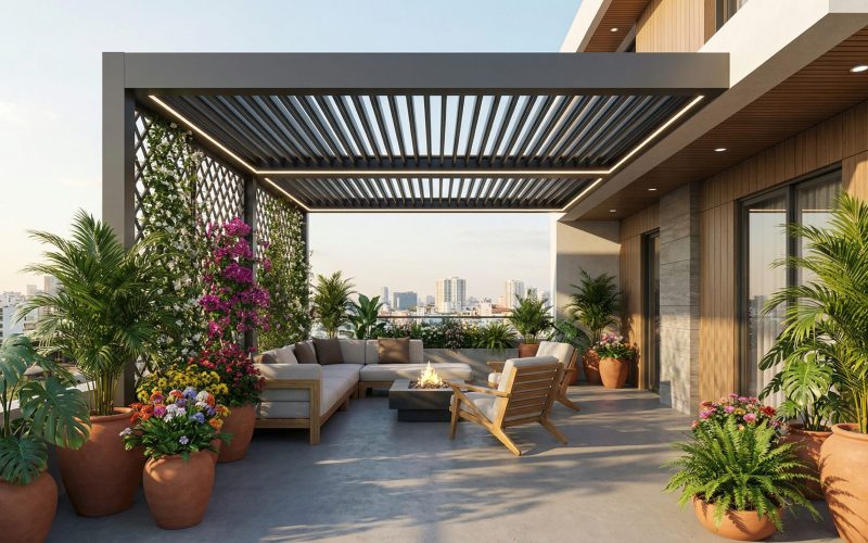 Mái Che Sân Thượng Pergola (Dàn Hoa / Aluminium Louver)